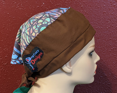 Scrub Cap With Button Option - Multi-Color Bown